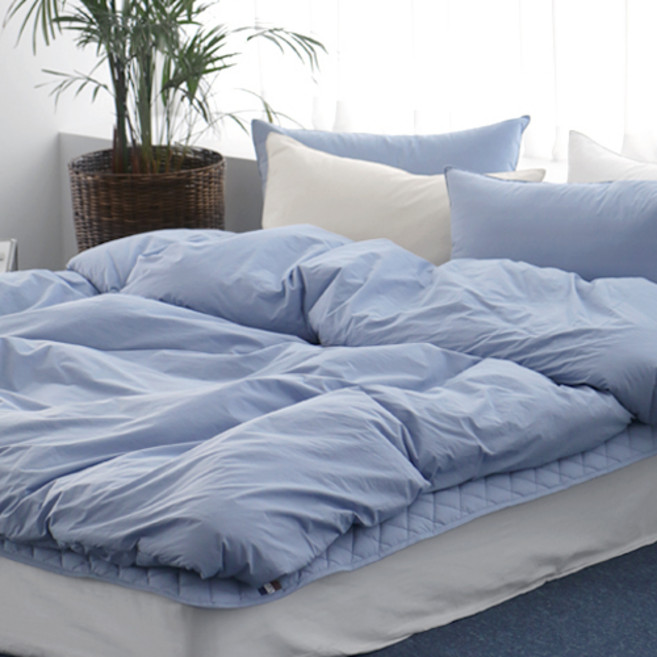 베이직톤 국내산 클래식 양면 바이오워싱 고밀도 80수 이불커버, 다우니블루