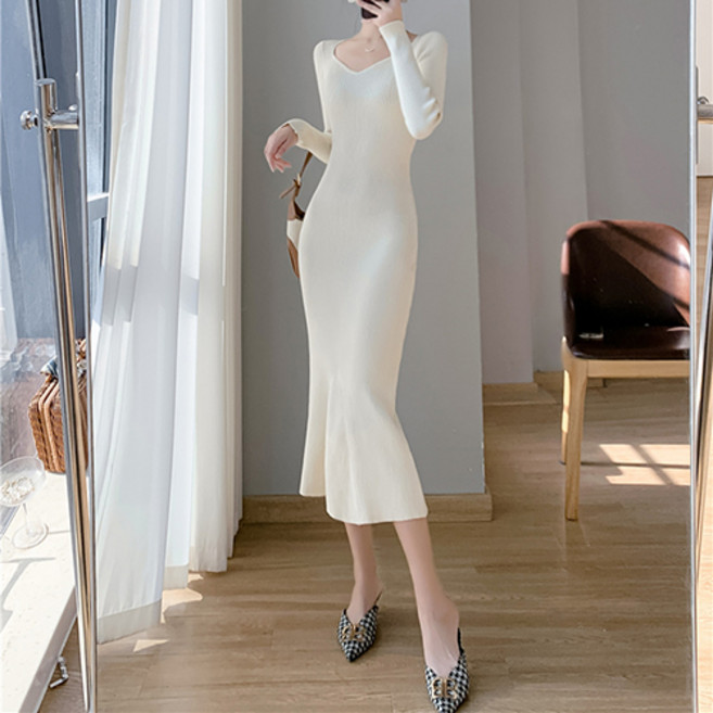 Lemon Soul Bodice 羅紋針織長洋裝, 象牙白