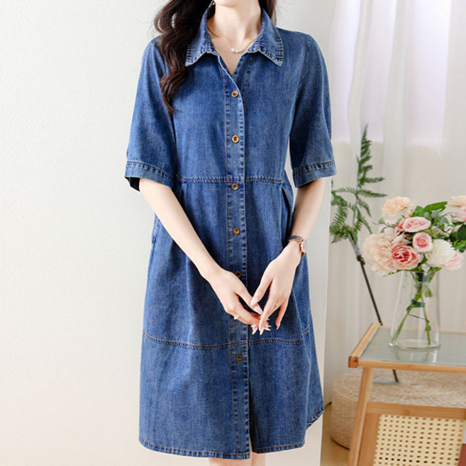 POPLARNC 舒適牛仔連身裙 P24SMOPS031440, 藍色