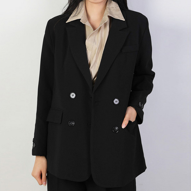 퀸이즈 여성용 올드 더블버튼 포인트 자켓