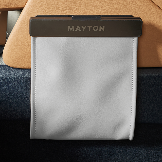 메이튼 2세대 차량용 앞좌석용 가죽 LED 쓰레기통 + 거치대 + 리필봉투 30p 세트, 라이트그레이, 1세트