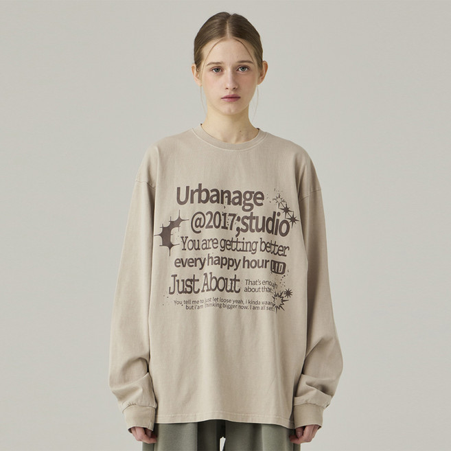 어반에이지 남녀공용 저스트 어바웃 피그먼트 오버 롱 슬리브 티셔츠
