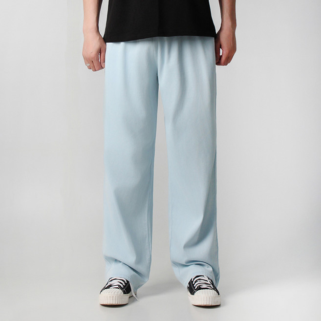 플레이즈 남성용 3단기장 밴딩 텐셀 스판 쿨링 와이드 데님 팬츠 롱