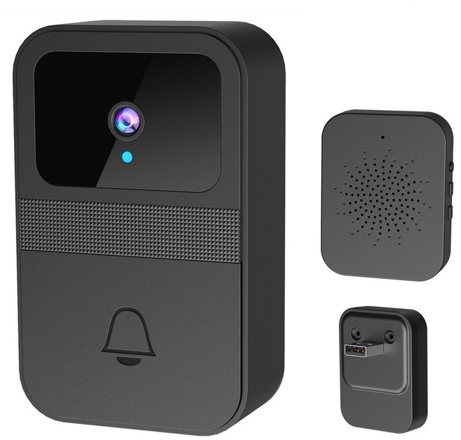 Couselect 智能可視無線門鈴 D9 遠程監控視頻對講/呼叫器/電鈴/高清紅外夜視組 黑色, 1組