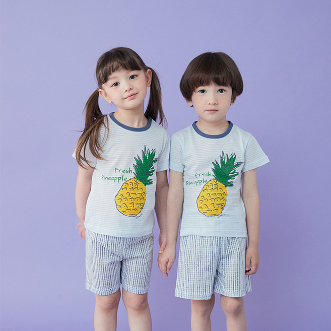 올로미미 아동용 프레쉬 파인애플 5부 자카드 실내복 세트