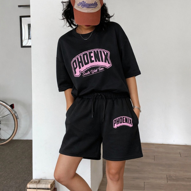 라라온 캐주얼 레터링 박스 반팔티 + 반바지 세트 26TSP4037