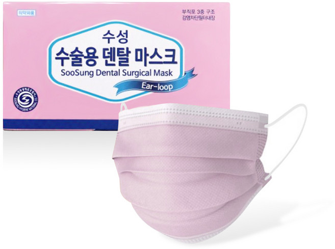 수성 수술용 덴탈 마스크, 50개입, 1개, 핑크