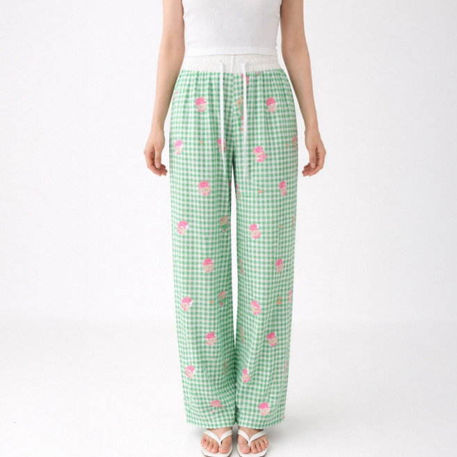 Lalaon 女款小熊格紋鬆緊帶長睡褲 26TSP3738