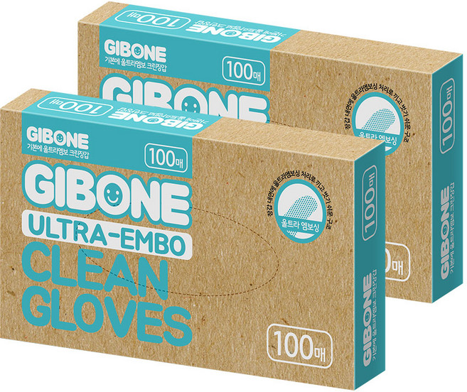 기본에 울트라 엠보 크린장갑 100p, 100개입, 2개