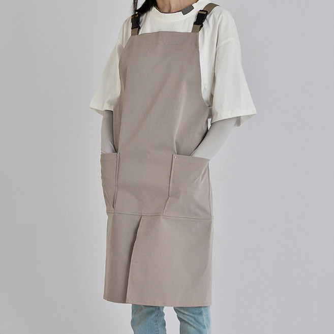 리빙공감 남녀공용 앞트임 캔버스 방수 앞치마, 카키브라운, 1개
