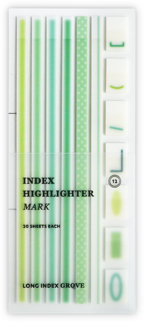 아이코닉 인덱스 롱 하이라이터 Mark 독서 플래그 밑줄 테이프 12 GROVE, 1개, 20개입