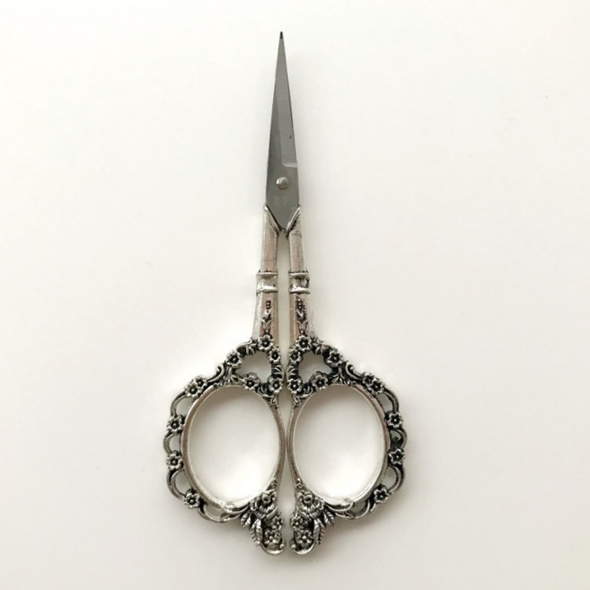 프렌치 에펠 모티브 빈티지 앤틱 자수 퀼팅 소잉 다꾸 가위 4.8 x 11 cm, E타입 클래식 플로랄 빈티지 실버, 1개