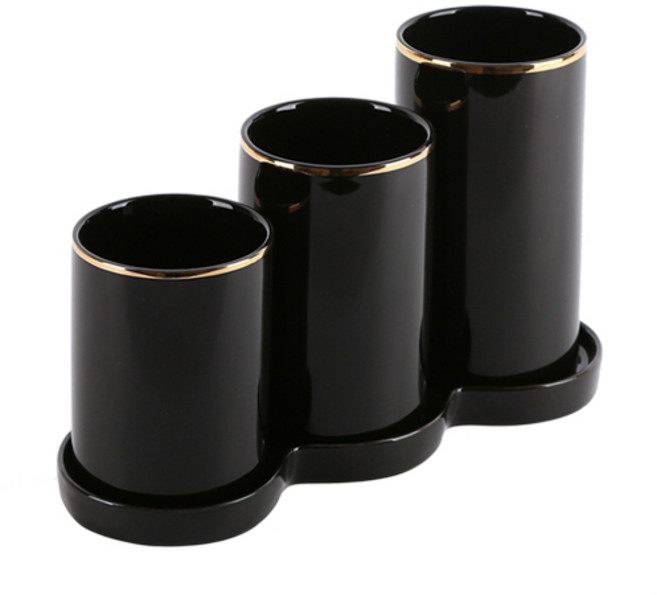 푸코 클래식 골드라인 3구 수저통 + 트레이, 블랙, 1개