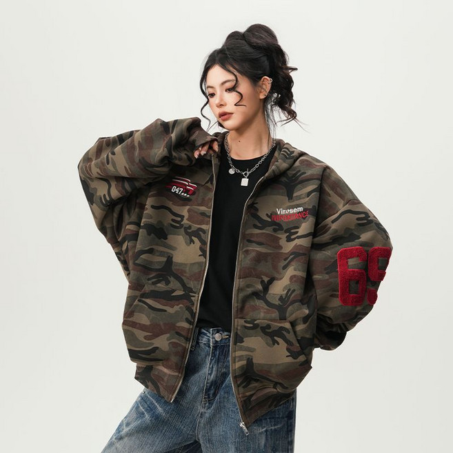 피어니스트 빈티지 카모 오버핏 넘버 후드집업