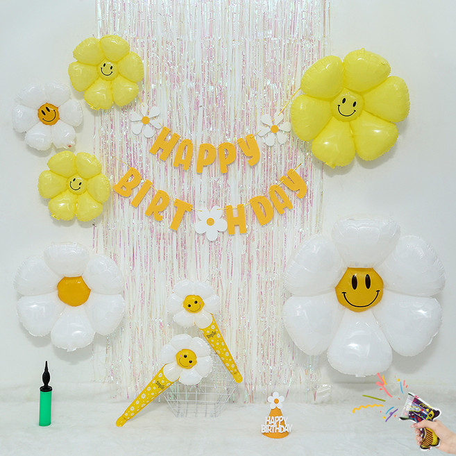 피앤비유니티 스마일데이지 커튼생일 세트, 02)옐로우손풍선형, 1세트