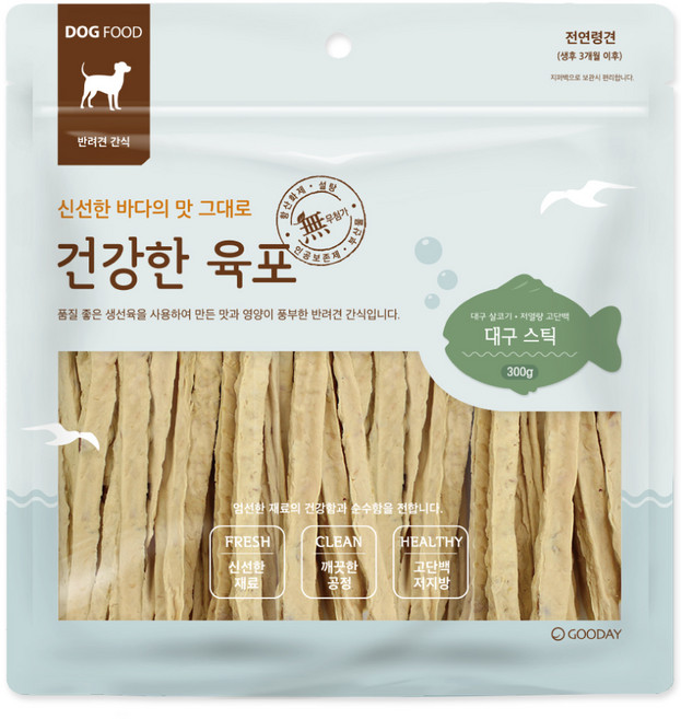 굿데이 건강한 육포 강아지 스틱간식, 대구, 300g, 1개