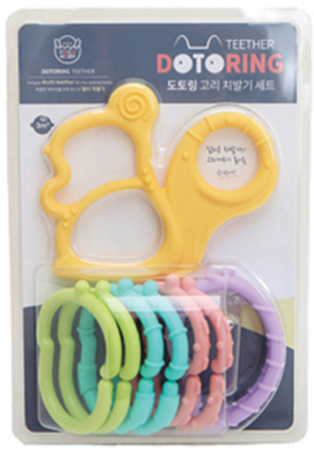 COCONORY 松鼠圈圈樂固齒器 3個月以上, 固齒器 + 7個固齒環, 黃色+綠色+藍綠色+粉色+紫色, 1組