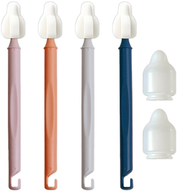 슈베스 국내 제조 미니롱 세척솔 4종 + 캡 2p 세트, 핑크, 코랄, 그레이, 네이비(세척솔), 1세트