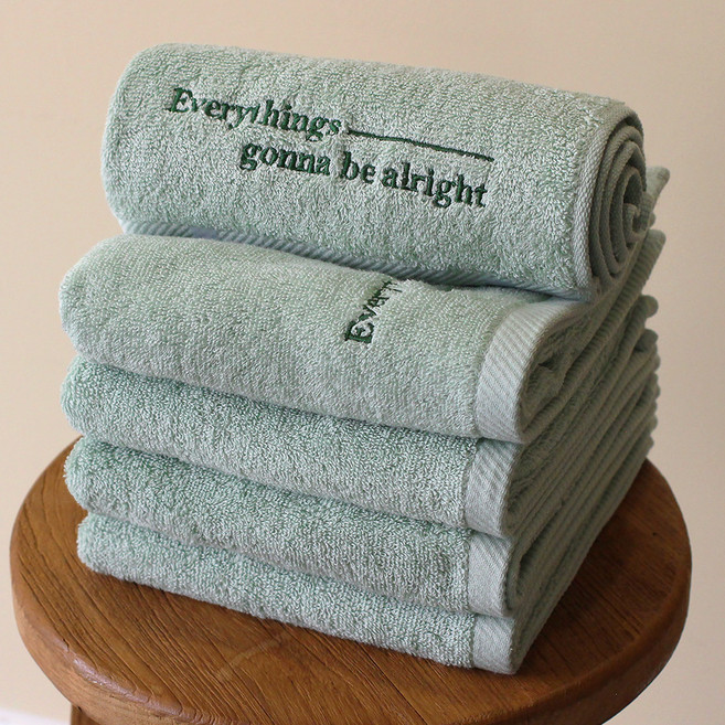 소프트터치 레터링 자수 호텔수건 150g 30수 면사, 민트, 5개