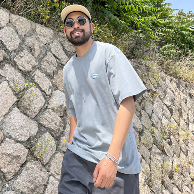 파이브라지 남성용 통기성 빅사이즈 오버핏 패치 옆라인 절개 포인트 반팔 티셔츠