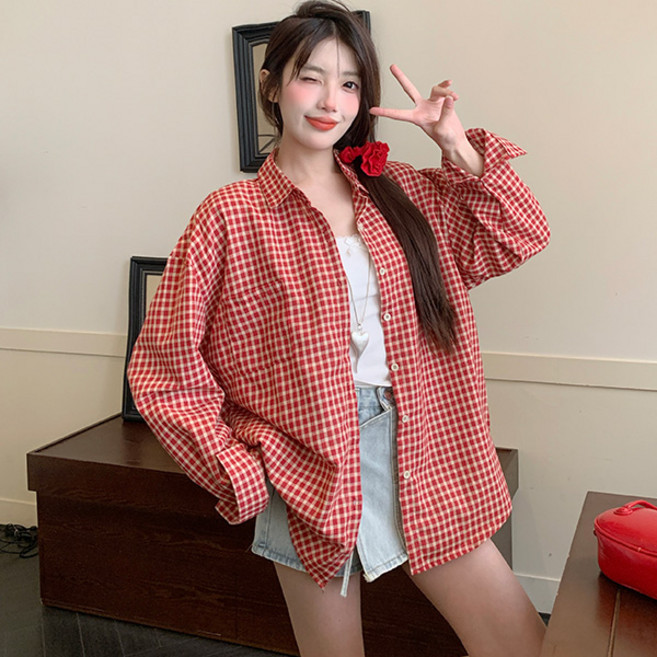 LUNA GIRL 女款Shaker格紋襯衫 L25FST070822