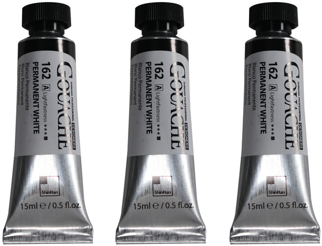 신한화구 전문가 과슈 물감 튜브 A Series 162 퍼머넌트 화이트 3개입, 15ml, 1색