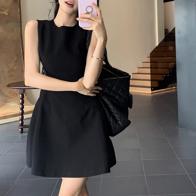 MarketA 女款甜美素色迷你連身裙 M263-0058, 黑色