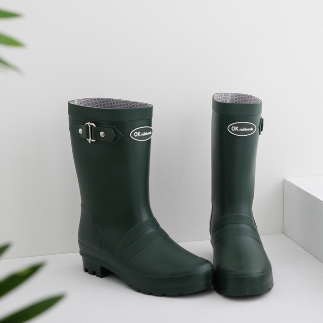 갓슈 여성 더블 벨트 미들 레인부츠