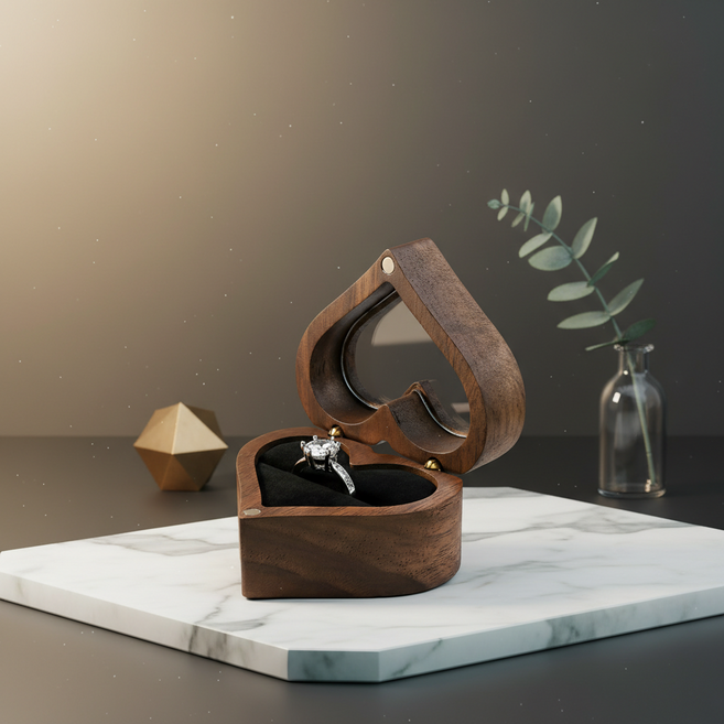 조인메이드 하트 원목 1인용 창문형 반지 케이스