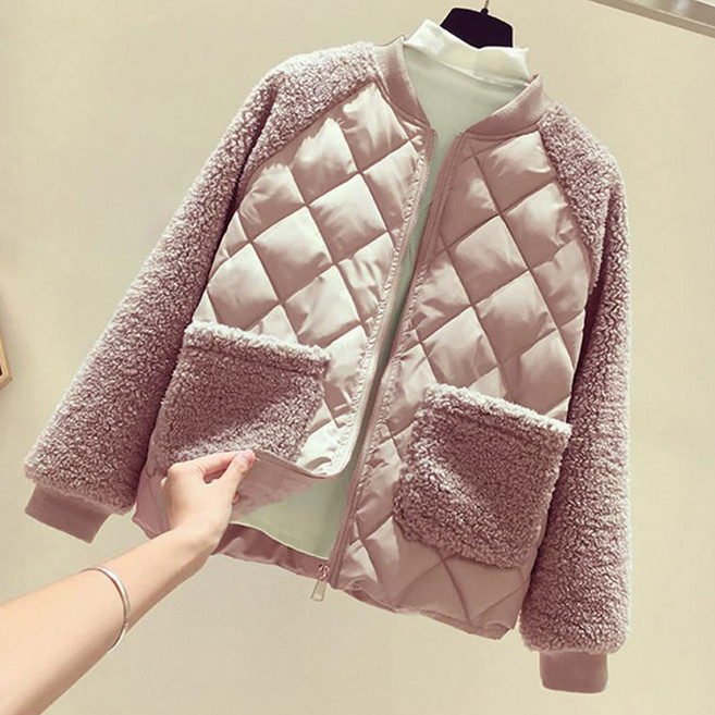 Elsso 女款毛絨配色絎縫外套