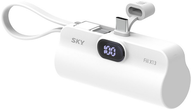 SKY 필 X13 LED 도킹형 일체형 C타입 빌트인 C타입 케이블 스탠드 휴대용 미니 보조배터리, SKY-X13LCC(C타입), 화이트