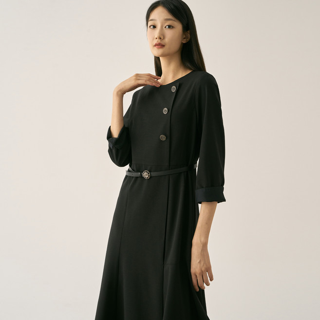 zishen 女款 Peerose A字附腰帶連身裙 LFOPN901, 單一商品