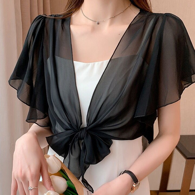 엘쏘 여성용 여리핏 볼레로 쉬폰 가디건