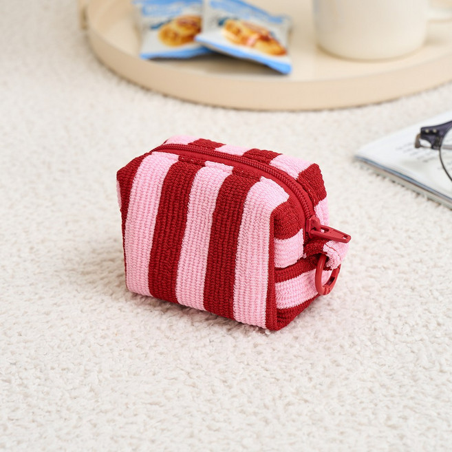 모던하우스 위캔드 테리 스트라이프 미니 키링 파우치 8 x 7 x 4 cm, 핑크레드, 1개