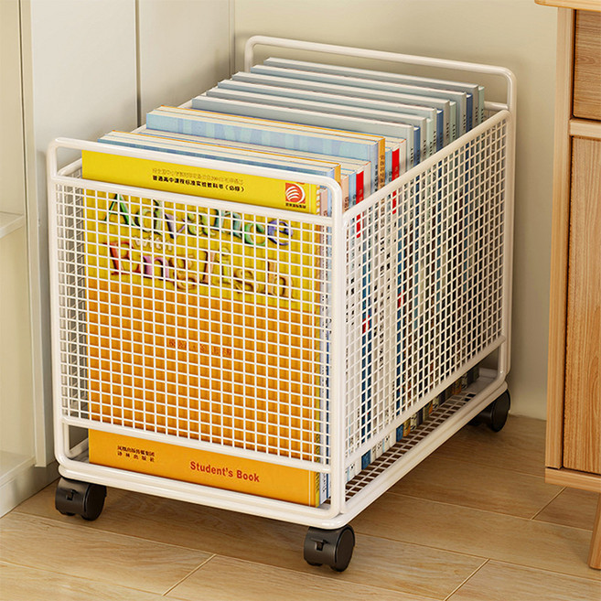 맙소샵 대용량 도서 보관함 이동식 정리 트롤리 대형 BRP393, 화이트, 1단
