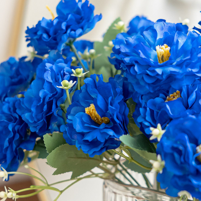 플라워트리 조화 모란꽃 카멜리아 6송이 꽃다발, 블루, 1개