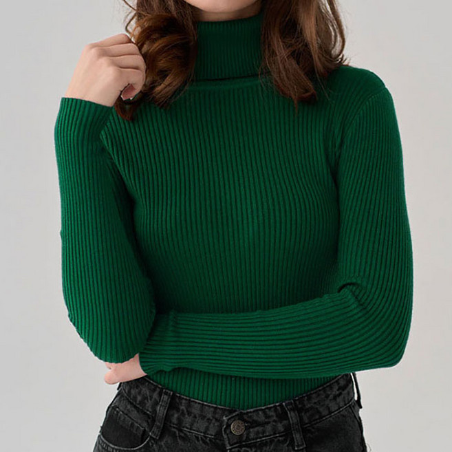 라라온 여성용 슬림핏 골지 목폴라 티셔츠 TSP2942