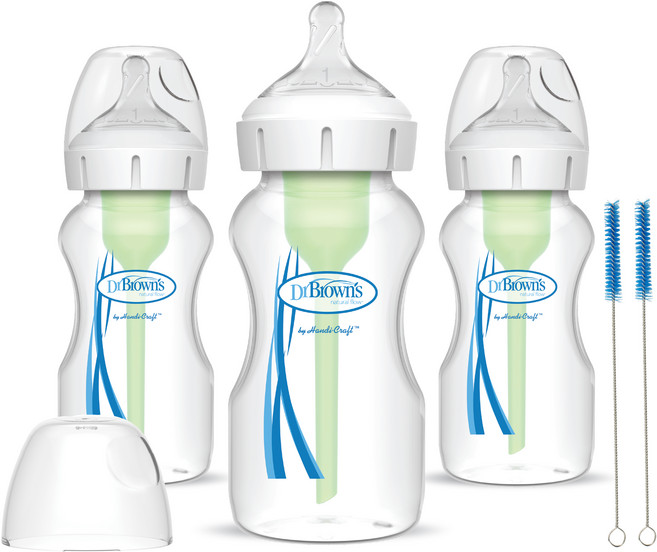 닥터브라운 옵션스 플러스 와이드 PP 젖병 3p + 크리닝 브러쉬 2p 세트, 흰색, 270ml, 1세트