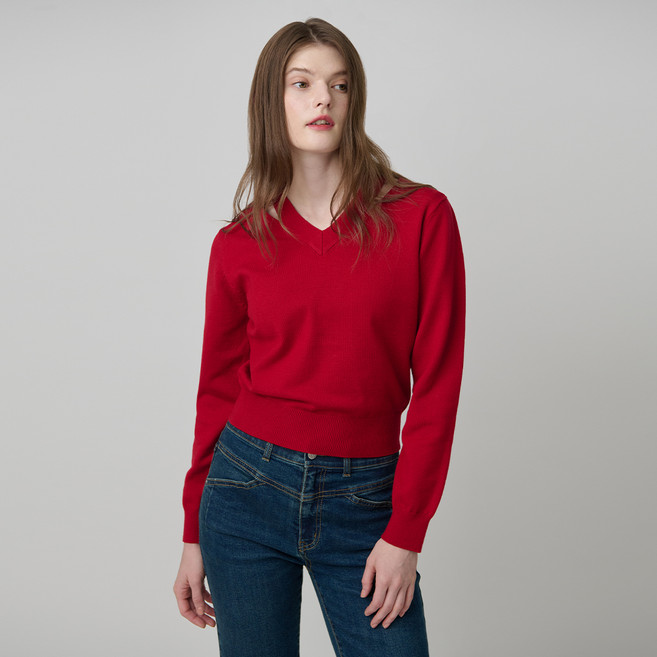 숲 여성용 브이넥 긴팔 보온 니트 SA9LK83