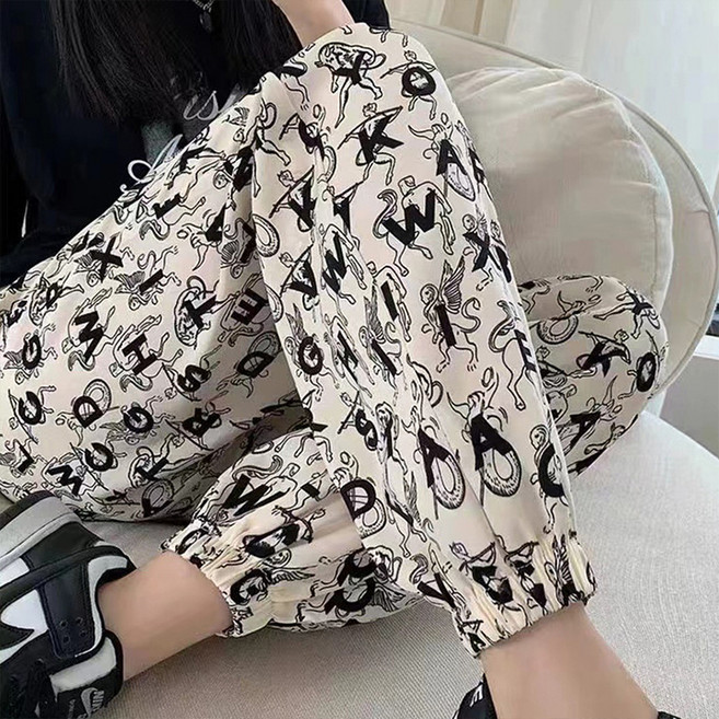 Goodif 女款多圖案彈性寬管鬆緊腰長褲