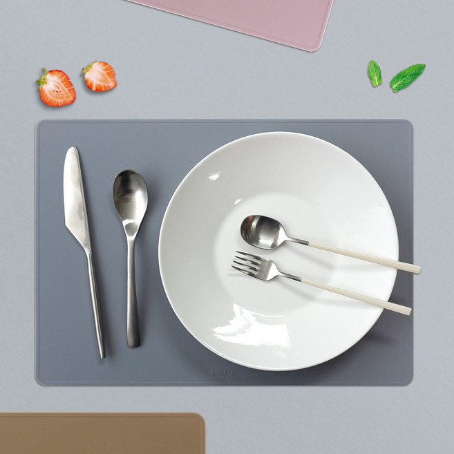 로흐야 국산 실리콘 테이블 매트 스퀘어, 내추럴그레이, M(380 x 270 mm), 1개