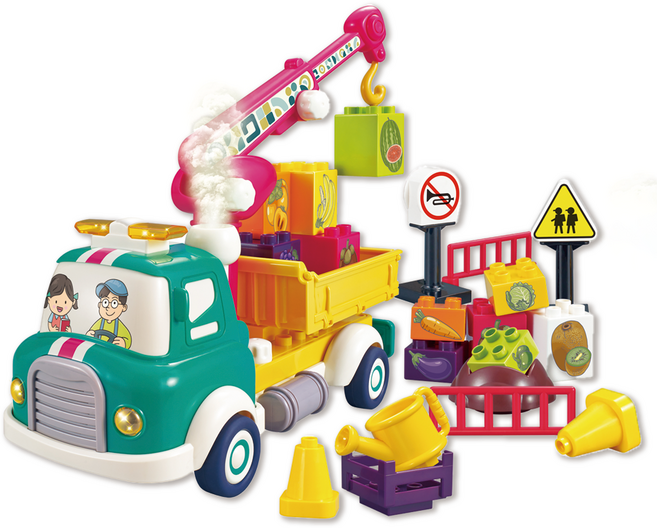 smoneo 幼兒BC Toy迴力車大積木玩具, 水果吊車, 1個