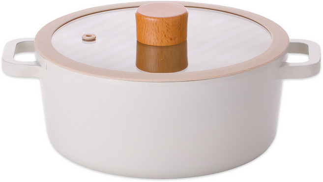 Kitchenwell Tori系列 電磁爐適用陶瓷塗層壓鑄雙柄鍋, 20cm, 米色, 1個