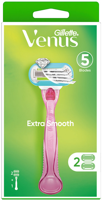 Venus 정품 엑스트라 스무스 여성용 면도기 핸들 + 날 2p 세트, 3개입, 1개
