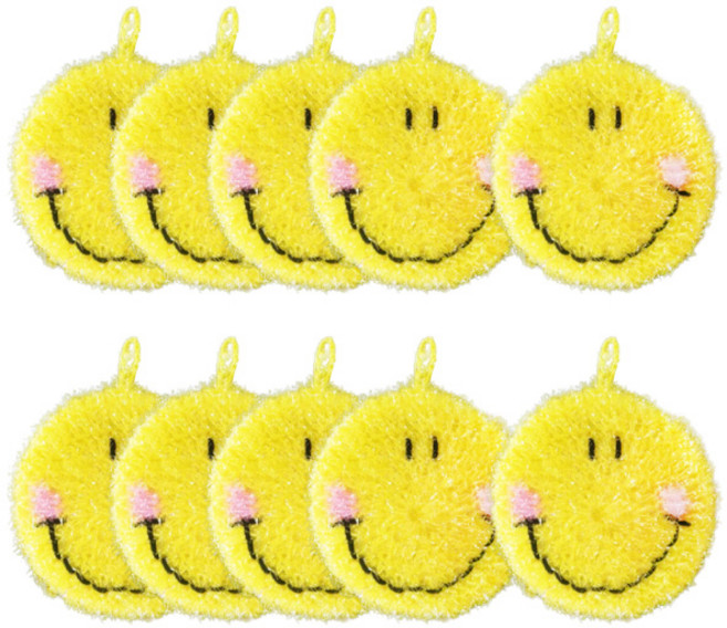 OON 싹싹 스마일 뜨개실 수세미 노랑, 10개입, 1개