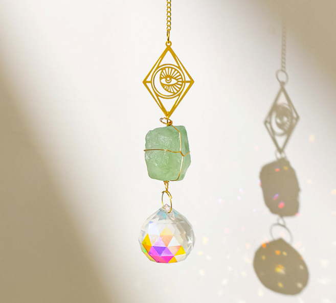 쏙쏙채움 그럴 크리스탈 원석 차임 팬던트 A, 그린