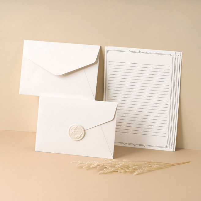 디어기프트 고급 편지봉투 2p + 편지지 4p + 실링스티커 2p 세트, 화이트
