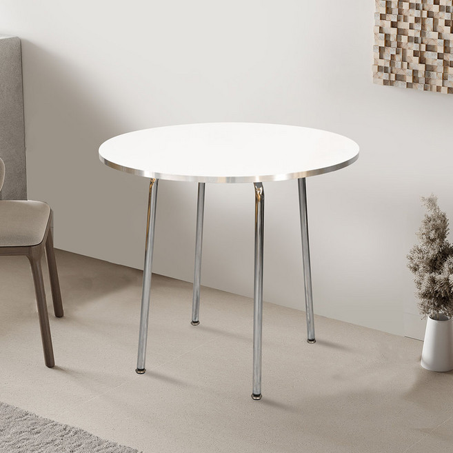 가구느낌 원형 라운드테이블, 크롬화이트, 2인용
