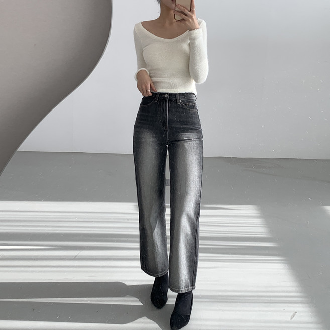 Made J 女款 Mirror 石洗直筒牛仔長褲 PT0049