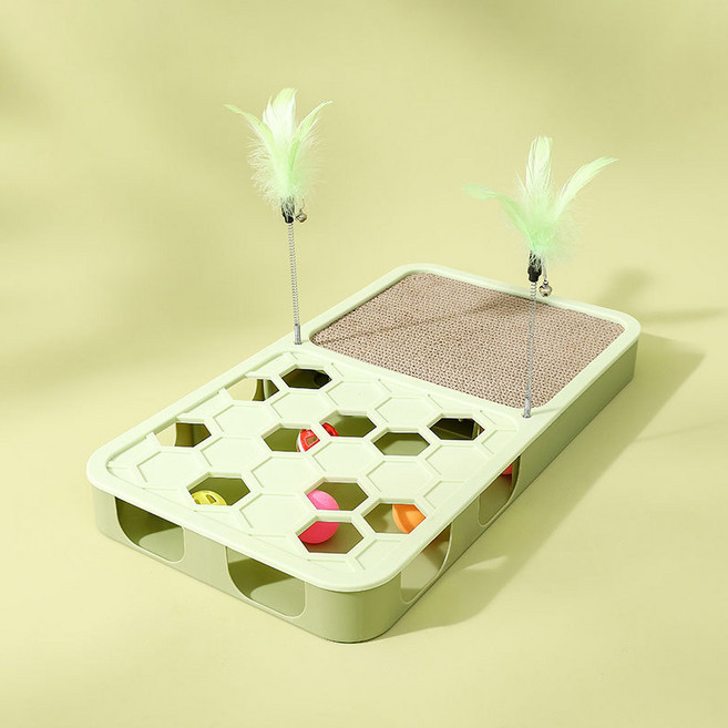 파스텔펫 고양이 공잡기 스크래쳐 장난감 50.5 x 28 x 5 cm + 공 6p 세트, 그린(장남감), 랜덤발송(공), 1세트